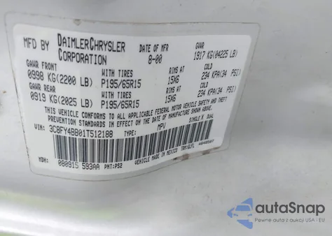 2001 Chrysler Pt Cruiser from USA, damaged, VIN 3C8FY4BBO1T512188